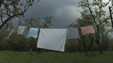 Washed Clothes Line in Nature Overcast Clouds