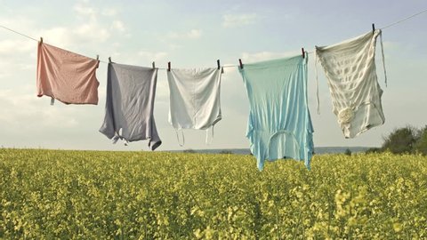 Clean Washed Clothes Line on Field Purity Spring Nature Concept