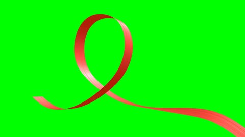 Red ribbon moving in the shape of loop with green screen, animated decorative element, 3D animation, Ultra HD 2160p 3840x2160