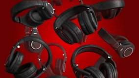 3D Rotating head phones on red back grounds, 4k