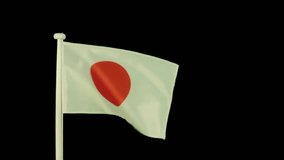 Flag of Japan, isolated by chroma key. Real polyester flag on white wooden flag pole. No animation or slow motion.