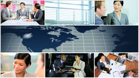 CG video montage Multi ethnic business wireless technology - CG video montage of Multi ethnic managers using wireless technology for business networking world wide