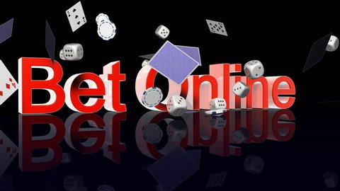 Bet Online text with casino chips, dice and cards falling