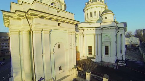 Edifice of St. Martin the Confessor church at sunny day. Aerial view. Church was closed in 1931. Divine services were resumed in 1991