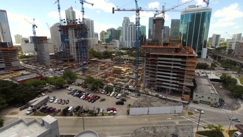 Aerial footage Brickell Miami and construction sites circa 2014