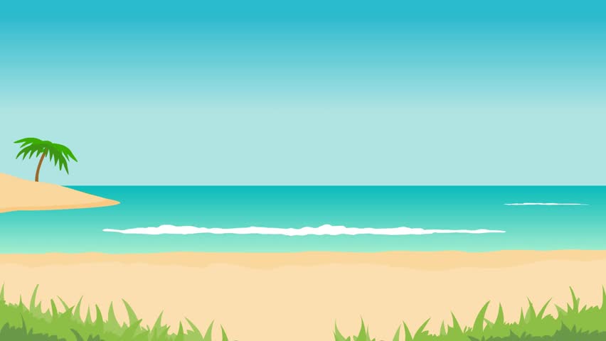 Animation Tropical Landscape Beach Sea Waves Stock Footage Video (100%