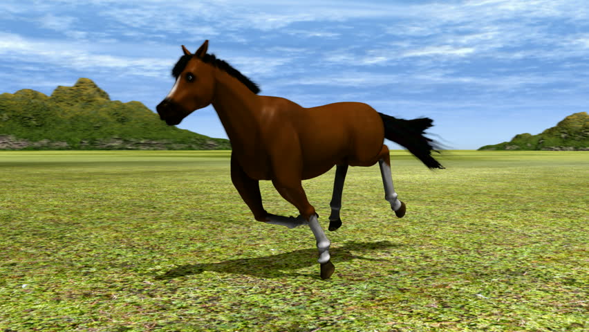 3D Horse Running in Field HD1080