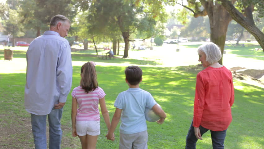 Grandparents Walking With Grandchildren Through Park Royalty-Free Stock Footage #6442673