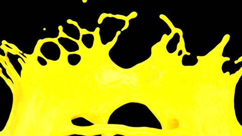 flight through yellow paint splash in extreme slow motion, alpha channel included (FULL HD)