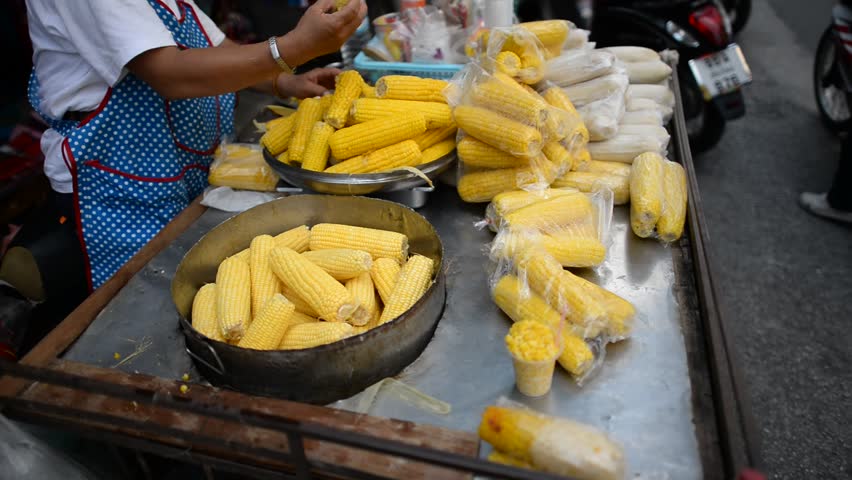 Corn baked in market Chinagmai, Thailand