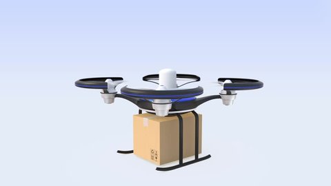 Drone carrying cardboard box for fast delivery concept