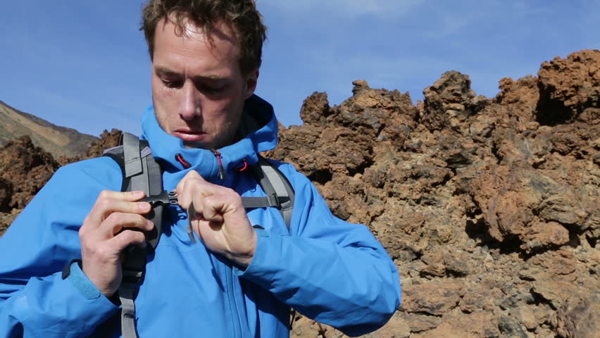 putting on a backpack