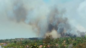 Smoke caused by Large Brush Fire Wide Shot. 4k Video - Poinsettia Fire - Carlsbad, CA May 14th 2014