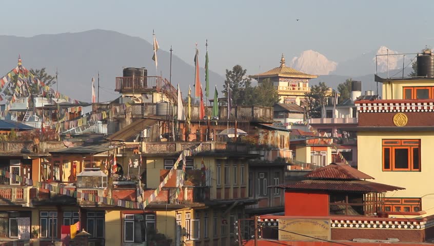 Old houses near Bodnath stupa in Kathmandu, Nepal