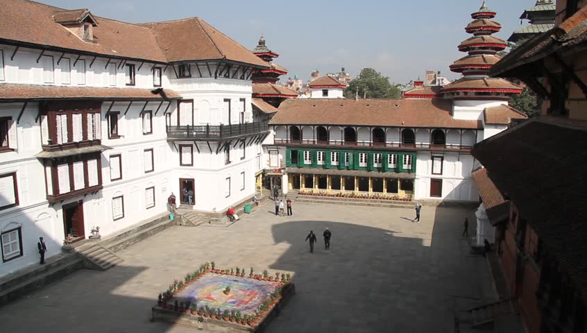 Green shutters and white palace in Khatmandu, Nepal