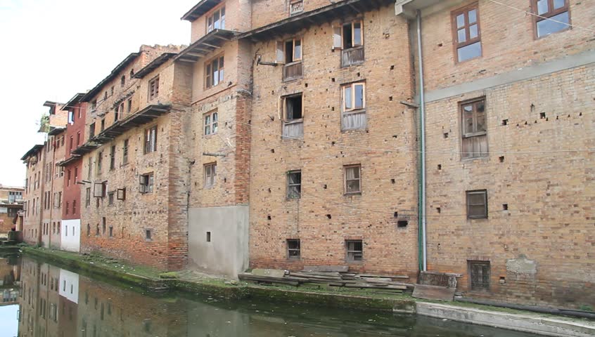 green water near houses in Bhaktapur in Nepal