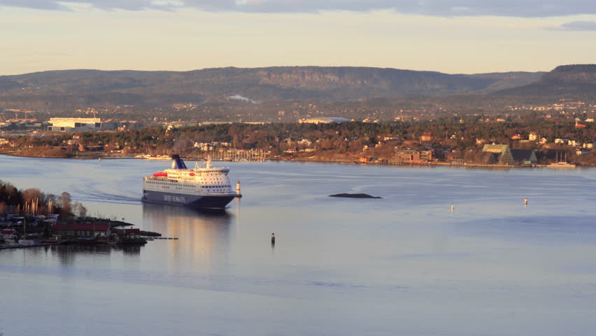 Ship sailing in the Oslo fjord, in Oslo, Norway.