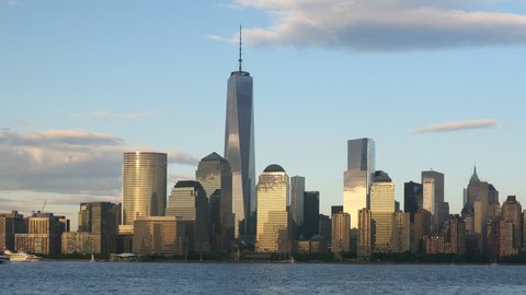 The Freedom Tower rises over the skyline of lower Manhattan in New York City late on a spring afternoon.