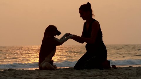 girl shaking hands with her dog