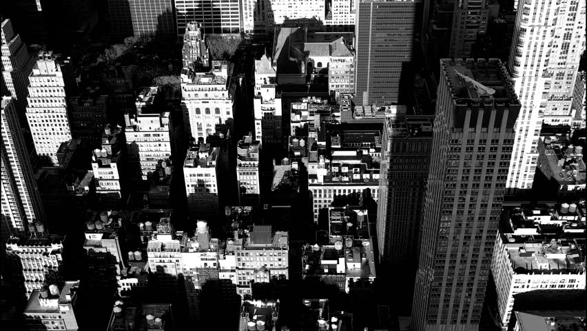 Black and White Manhattan cityscape, view from the Empire State building, New York.