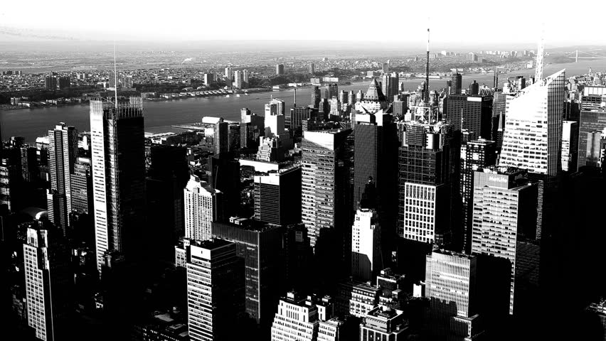 Black and White Manhattan cityscape, view from the Empire State building, New York.