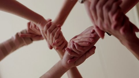 Many hands are connected greeting Stock Video