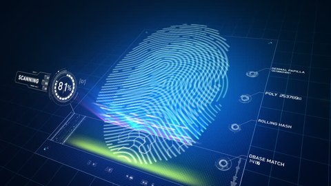 Biometric scanner analyzes and approves a finger print left by an anonymous Caucasian male 