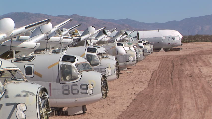 Row of abandoned military airplanes