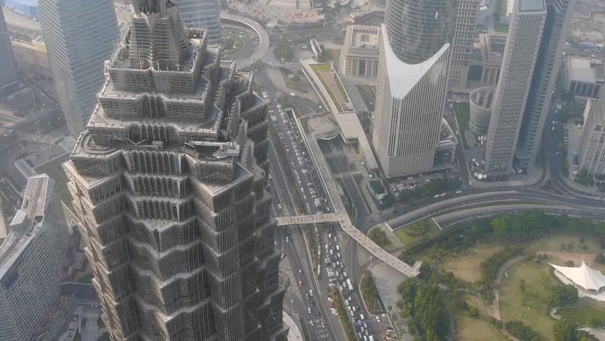 tiElevated view of high-rise buildings in Shanghai,China,time lapse,Jin Mao Tower(one of China