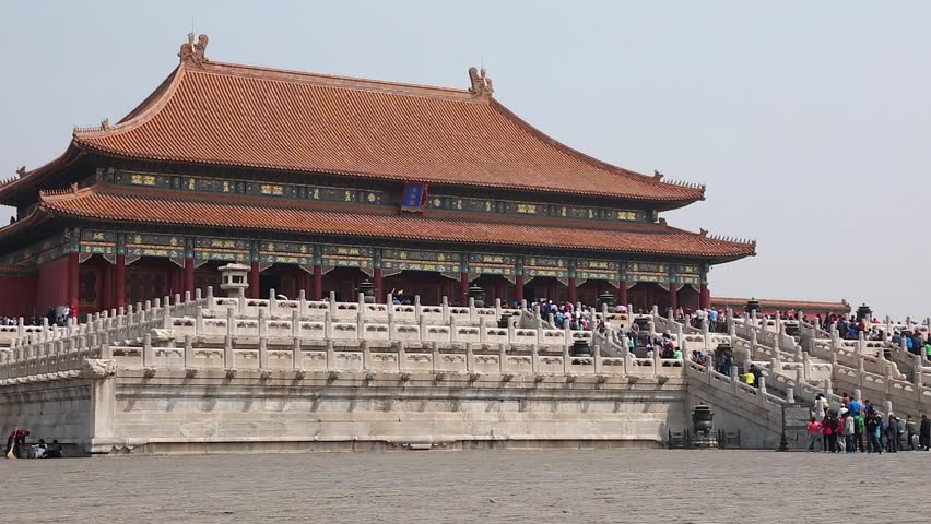 Tourists visiting the Forbidden City Palace in Beijing China