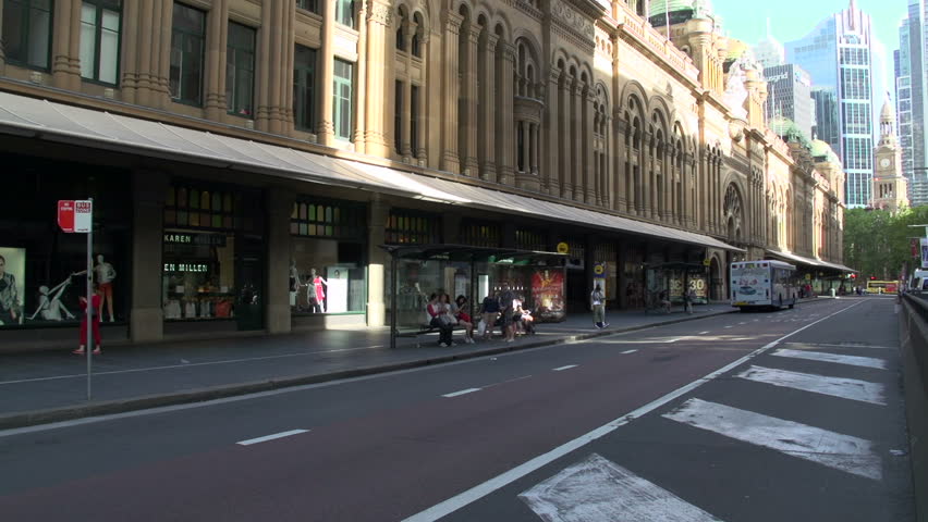 Bus passing by downtown Sydney