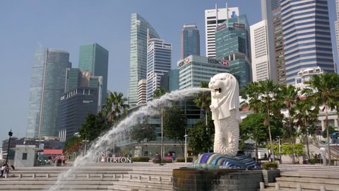 SINGAPORE - CIRCA FEB 2014: Singapore Merlion. The Merlion is a mythical creature with the head of a lion and the body of a fish, mascot and national personification of Singapore. 