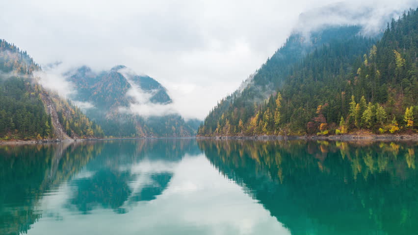 beautiful long lake at jiuzhaigou, Jiuzhaigou is a nature reserve famous for its colorful lakes located in the Tibetan-Qiang, Sichuan,China. time lapse photography