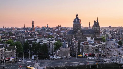 Amsterdam skyline at sunset (the Netherlands)