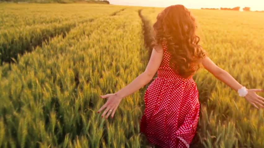 beautiful woman running wind blowing hair Stock Footage Video (100%