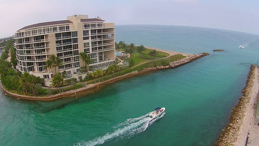 Aerial view of boating inlet in Boca Raton, Florida