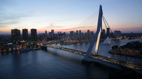 Timelapse of the skyline of Rotterdam, the Netherlands, with the Erasmus bridge. Also available in 4K. 
