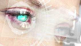 Futuristic interface showing graphic design projecting from female eyes - Powered by Shutterstock - Get 15% off with code: PIKWIZARD15