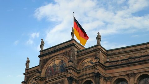 German flag fluttering at the maximilianeum, Munich (1920x1080, 1080p, high definition, background) on a blue summer sky, Heart of Bavaria