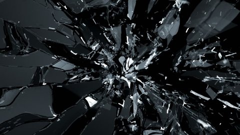 Shattered glass with slow motion. Alpha