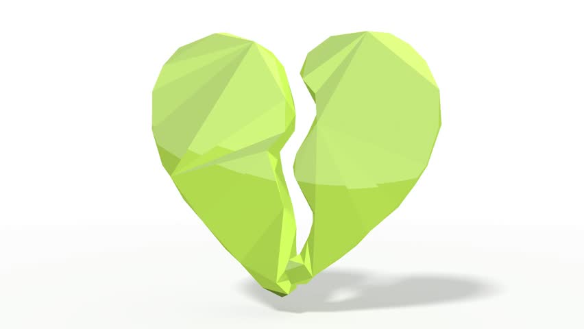 broken heart icon in low poly 3d style isolated on white background. The icon is rotating and transforming itself like a handcraft origami. Footage 1080p in Full HD
