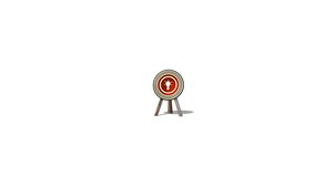 3d animated conceptual HD 1080p movie clip score a hit on the goal of a idea symbol on a archery target with three arrows hitting the goal centre white isolated background