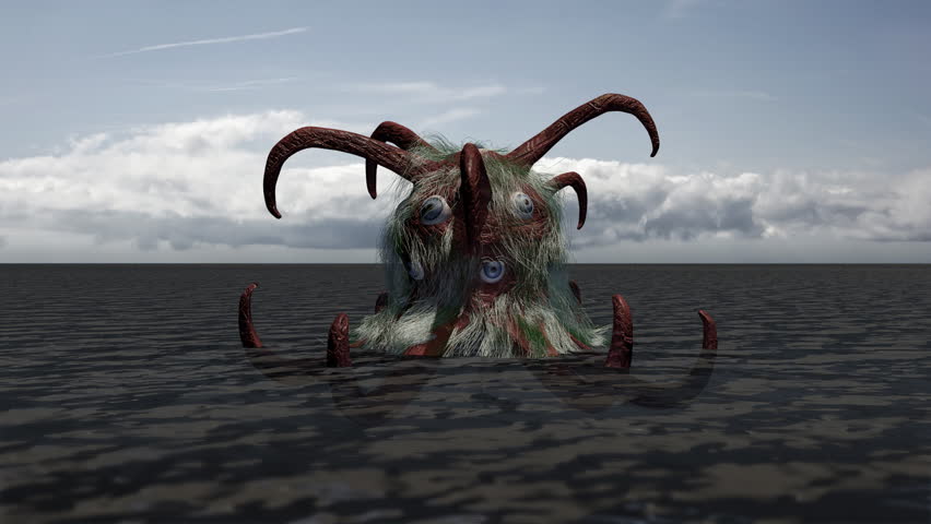 Fantasy seamonster animation. 3D rendering