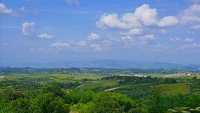 Summer landscape, green hills of Tuscany, Italy, time-lapse.