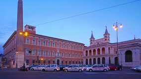 Rome, Italy, Piazza San Giovanni at night, time-lapse.