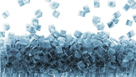 Animation of Falling Ice Cubes on white background. HQ Video Clip