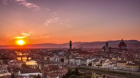 florence historical town cityscape day to night time lapse,city lighting up after sunset 4k