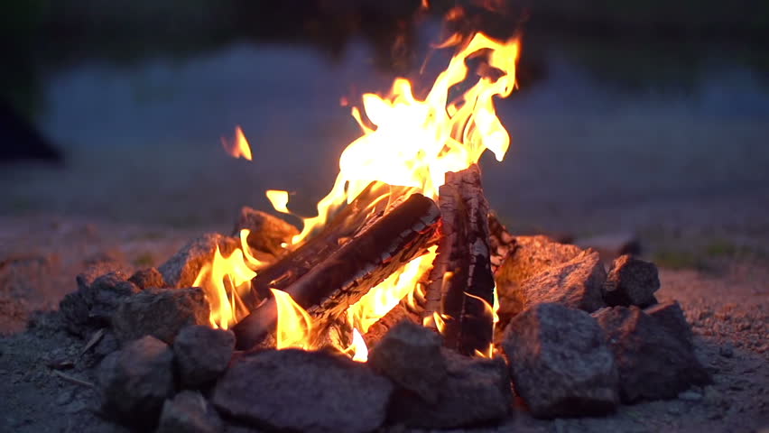 Close Campfire Burning Slow Motion 200fps Stock Footage Video 100