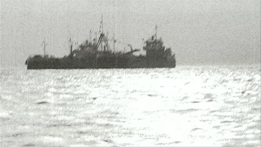 Two ships at sea - Old Film Effect - Black and White