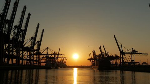 Container port at sunset.
4k shoot - downscale FullHD 1080p